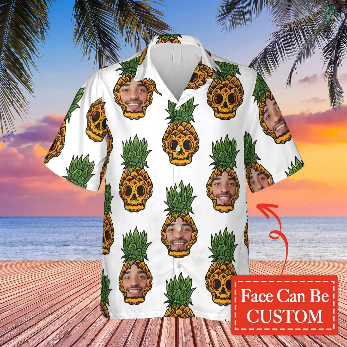 Custom Photo Pineapples Hawaii Funny Summer Shirt Beach Hawaiian Casual Button Down Short Sleeve Hawaiian Shirt HO4297