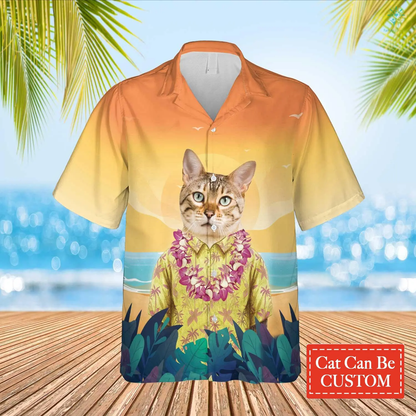 Summer Beach And Cool Cat Hawaiian Custom Image Face Cat Beach Shirt Hawaiian, Gift for Dog Cat Lover HO4302