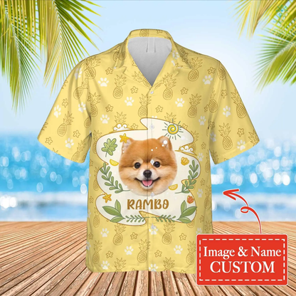 Pineapple And Dog Paw Print Hawaiian Custom Name And Image Funny Summer Beach Hawaiian Shirt HO4316