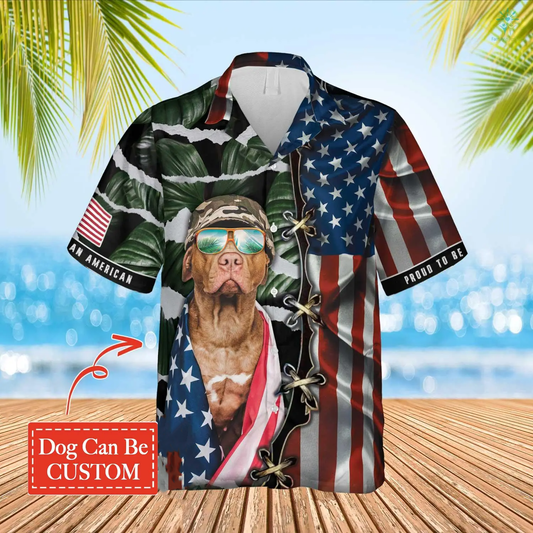 Proud To Be An American Hawaiian Funny Dog Custom Image Summer Shirt, US Flag Shirt, Shirt for Dog Lover HO4301