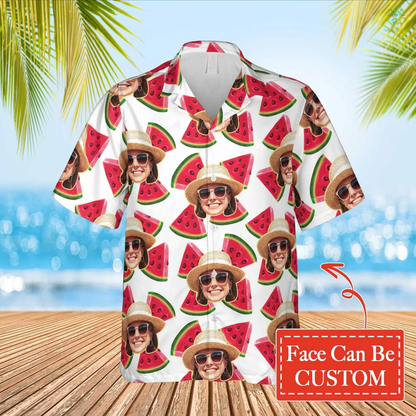 Custom Face Photo Watermelon Pattern Hawaiian Shirt, Perfect Shirt for Men Women, Personalized Hawaiian Shirt HO4293