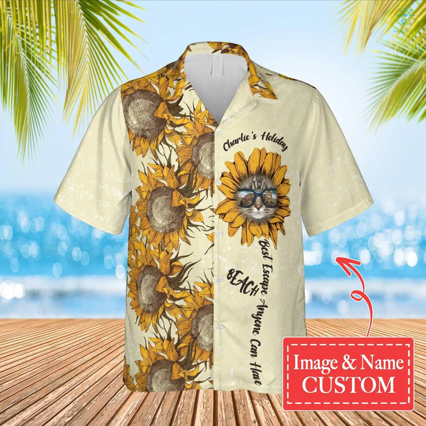 Sunflower Summer Best Escape Anyone Can Have Hawaiian Custom Name And Image Cat Summer Shirt Beach Hawaiian Shirt, Gift for Dog Cat Lover HO4318