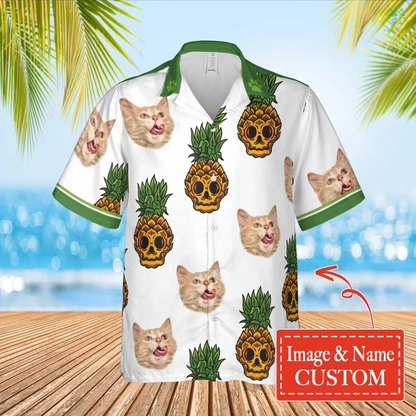 Pineapple Cat, Peace, Love Hawaiian Personalized Name And Image Cat Summer Shirt Beach Hawaiian Shirt HO4300