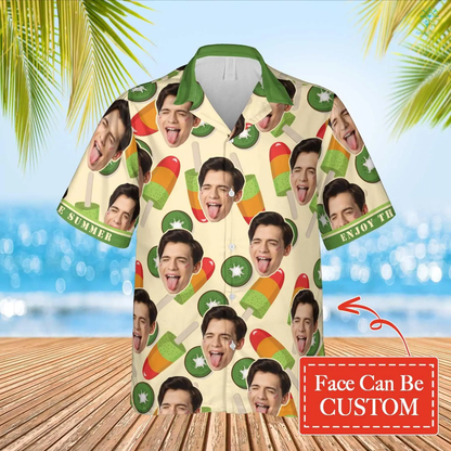 Kiwi Icream Hawaiian Funny Custom Face Image Summer Shirt Beach Hawaiian Shirt, Gift for Him Her, Enjoy the Summer HO4313