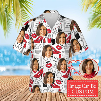 Fashion Design Hawaiian Custom Photo Face Summer Shirt Beach Hawaiian Casual Button Down Short Sleeve Hawaiian Shirt, Gift for Her in Summer HO4310