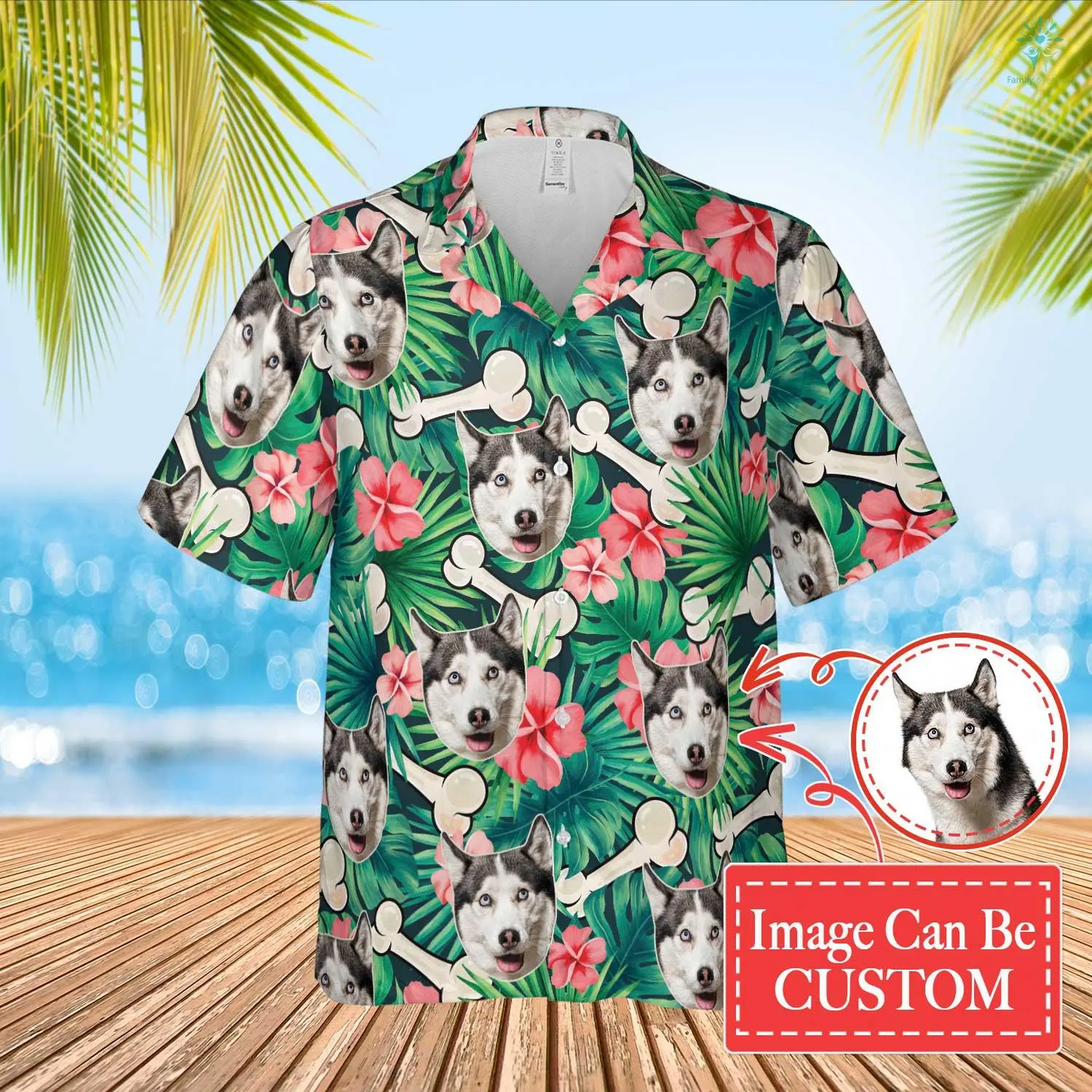 Custom Photo Dog Green Leaves With Bones Hawaiian, Funny Summer Shirt Beach Hawaiian Shirt, Idea Gift for Pet Lover HO4321