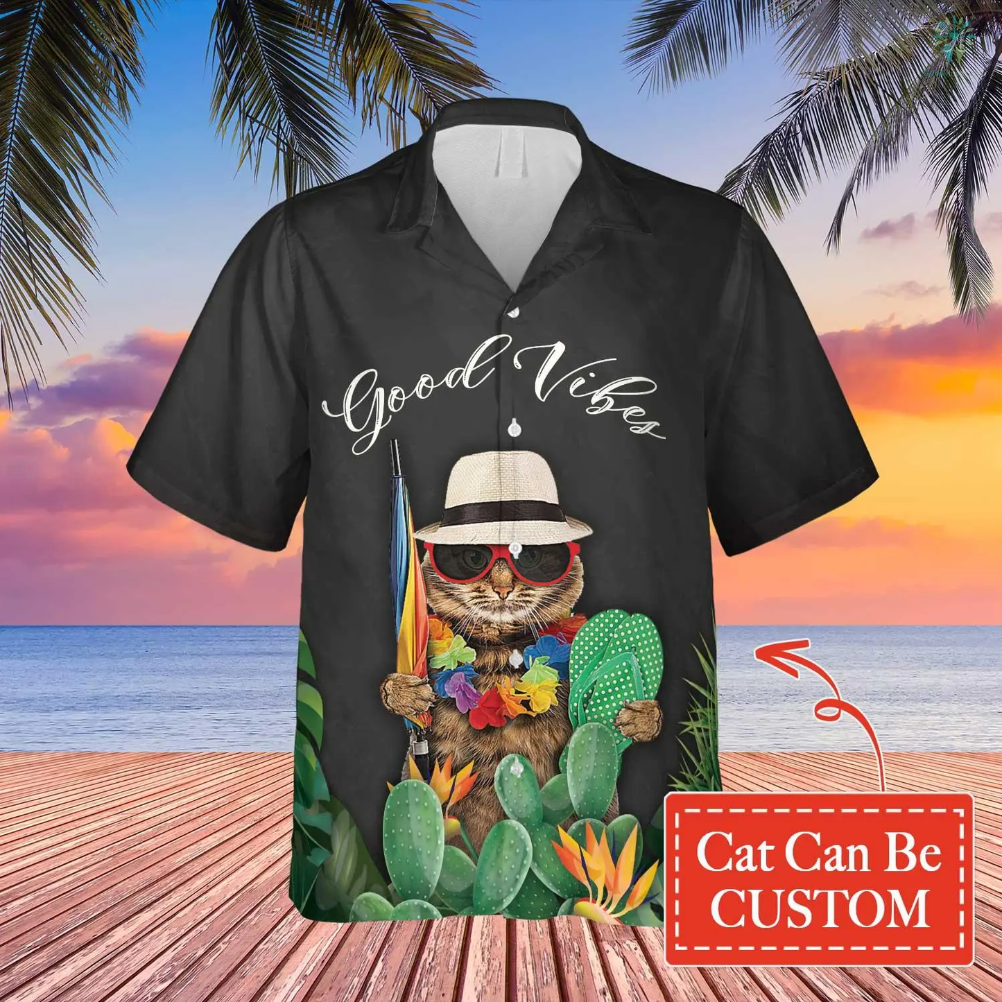 Custom Image Cat Good Vibes Hawaiian Shirt, Hawaiian Shirts for Men Women, Upload Photo Pet Shirt HO4312