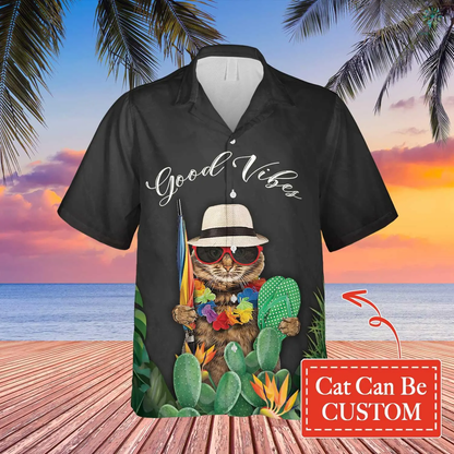 Custom Image Cat Good Vibes Hawaiian Shirt, Hawaiian Shirts for Men Women, Upload Photo Pet Shirt HO4312