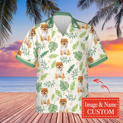Custom Name And Image Dog Summer Hawaiian Shirt, The Dog and The Leaves Shirt, Gift for Men Women, Idea Gift for Dog Lover HO4304