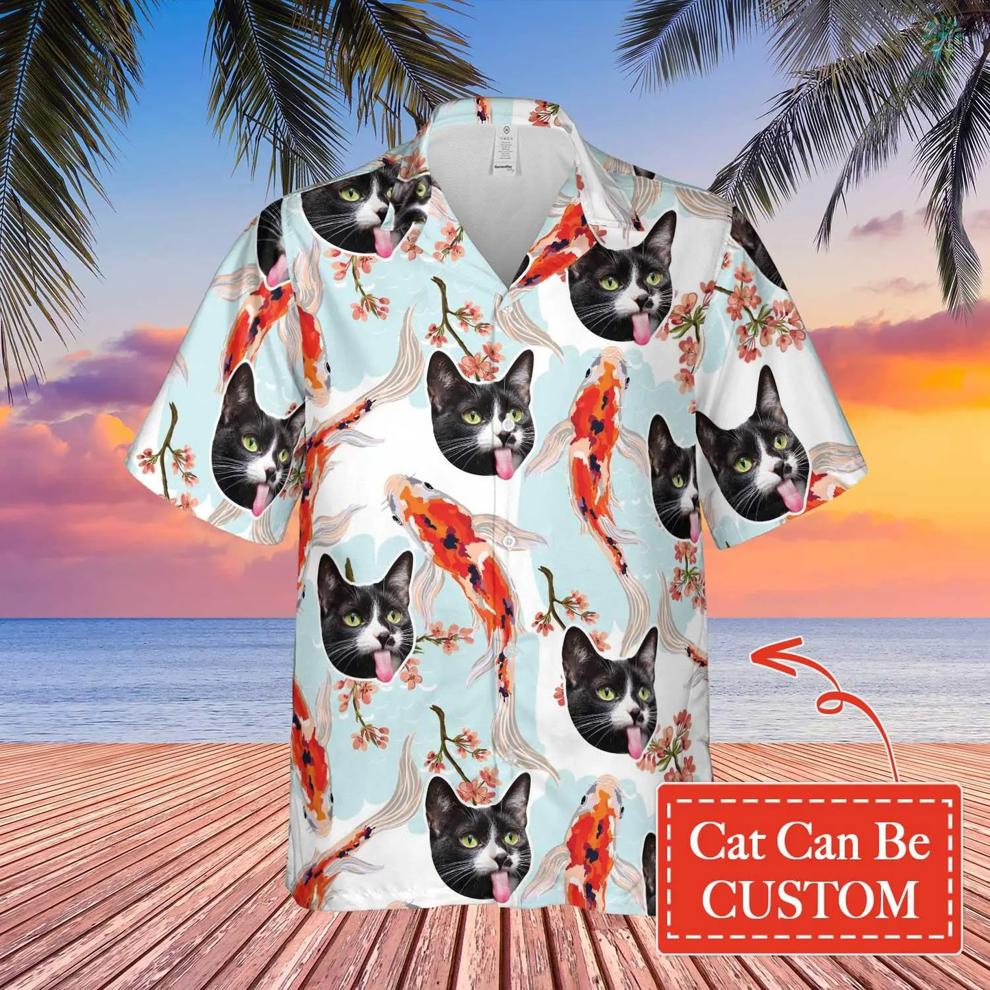 Fish And Funny Cat Hawaiian Custom Image Cat Summer Shirt Beach Hawaiian, Hawaiian Shirt for Men Women, Cat Lover HO4295