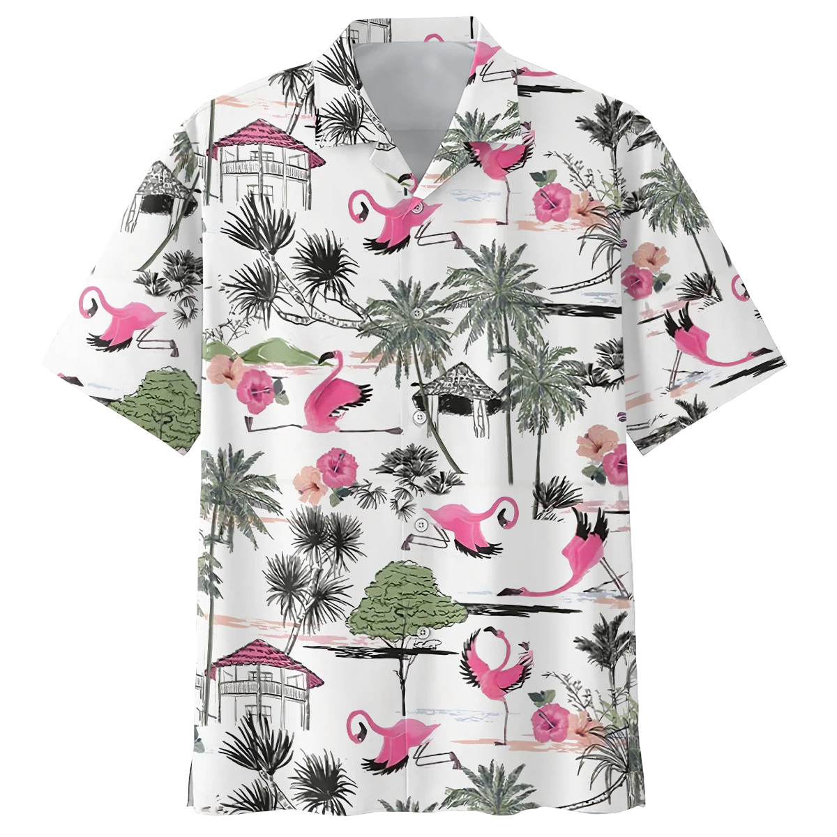 Flamingo Hawaiian Shirt, Flowers Flamingo Aloha Shirt, Men's Hawaiian Shirt Button Down Short Sleeves HO2438