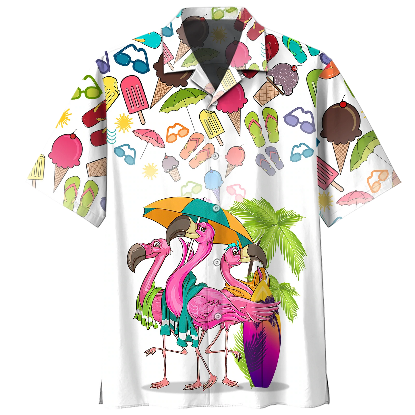Flamingo Hawaiian Shirt, Flowers Flamingo Aloha Shirt, Men's Hawaiian Shirt Button Down Short Sleeves HO2438