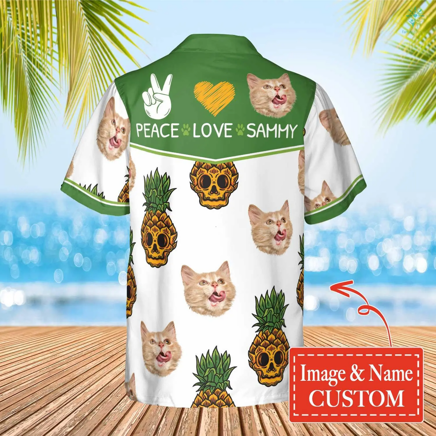 Pineapple Cat, Peace, Love Hawaiian Personalized Name And Image Cat Summer Shirt Beach Hawaiian Shirt HO4300