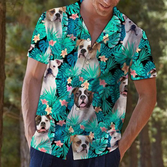 Hawaii Shirt – American Bulldog Dog Tropical Hawaiian Shirt - Button Down Short Sleeve Shirts For Men Women HO2300