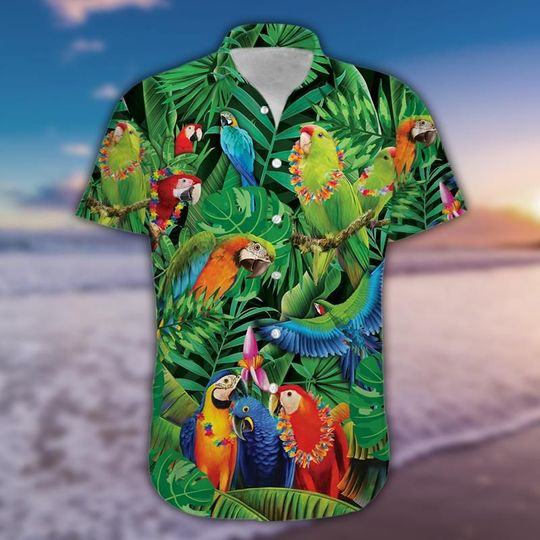 Hawaii Shirt for men – Awesome Parrots Tropical Green hawaiian shirt HO3234