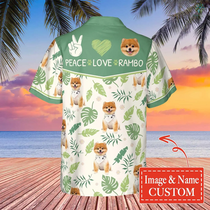 Custom Name And Image Dog Summer Hawaiian Shirt, The Dog and The Leaves Shirt, Gift for Men Women, Idea Gift for Dog Lover HO4304