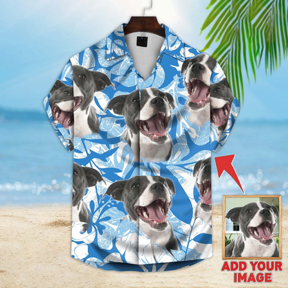 Custom Image Dog Leaves & Flowers Pattern Short-Sleeve Hawaiian Shirt Mint Color, Gift for Men Women, Hawaiian Shirt for Dog Lover HO4336