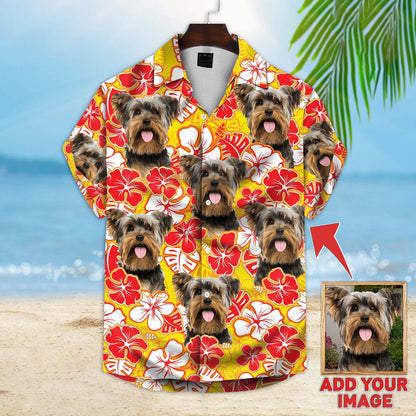 Custom Image Flowers Pattern Short-Sleeve Hawaiian Shirt, Summer Pet Shirt, Gift for Dog Cat Lover HO4377
