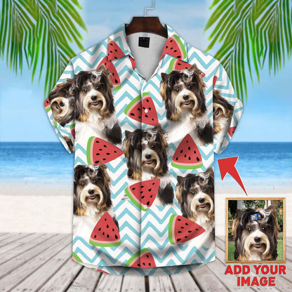 Watermelon Pattern Short-Sleeve Hawaiian Shirt, Upload Photo Dog Aloha Shirt, Idea Gift for Dog Lovers HO4365