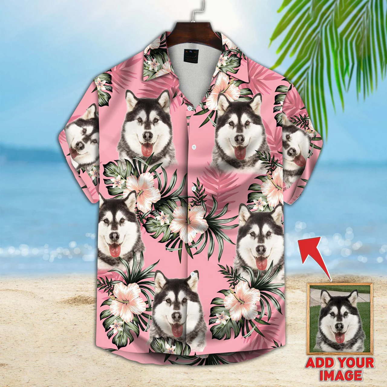 Pink Tropical Flower Hawaiian Shirt Dog Photo Custom, Dog Aloha floral Pattern Shirt, Gift for Dog Lover HO4350