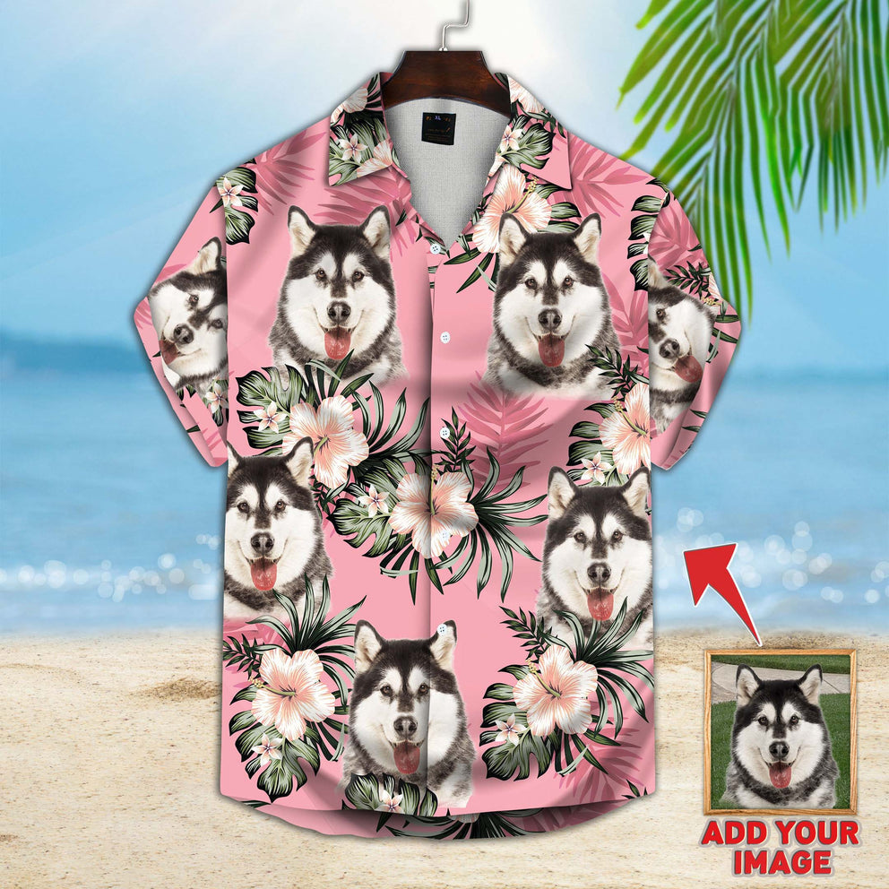 Personalized Custom Photo Dog Flowers Pattern Short-Sleeve Hawaiian Shirt, Pet Hawaiian Shirt, Summer Shirt HO4381