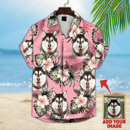 Personalized Custom Photo Dog Flowers Pattern Short-Sleeve Hawaiian Shirt, Pet Hawaiian Shirt, Summer Shirt HO4381