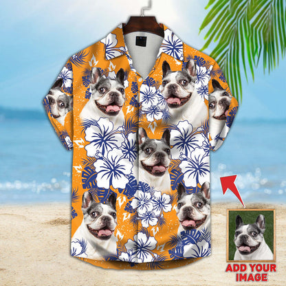 Custom Image Flowers Pattern Short-Sleeve Hawaiian Shirt, Summer Pet Shirt, Gift for Dog Cat Lover HO4377