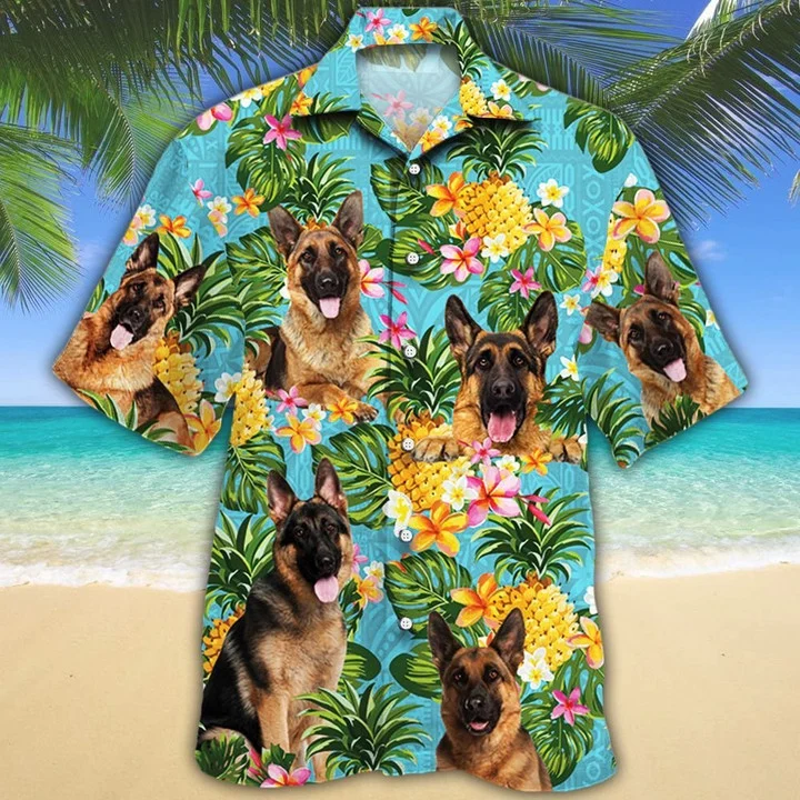 Hawaiian Shirt German Shepherd Dog With Tropical Flowers And Pineapples HO1786