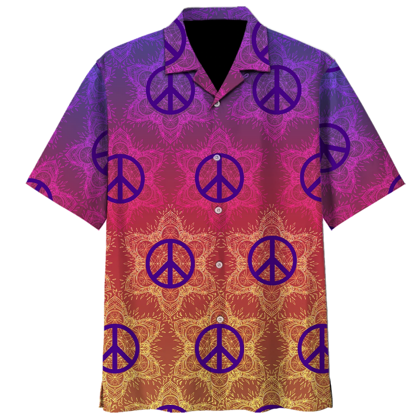 Spiritual Hippie Floral Pattern Peace Sign Tie Dye Trippy Hawaiian Shirt HO1429