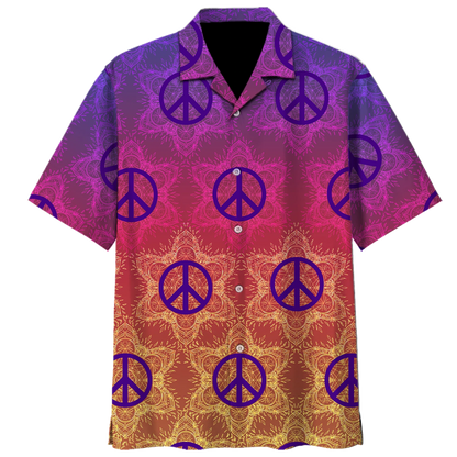 Spiritual Hippie Floral Pattern Peace Sign Tie Dye Trippy Hawaiian Shirt HO1429