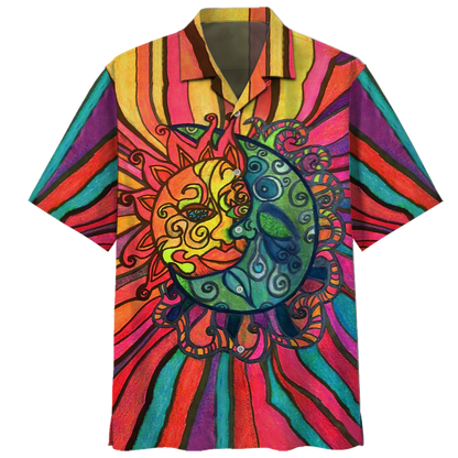 Spiritual Hippie Floral Pattern Peace Sign Tie Dye Trippy Hawaiian Shirt HO1429