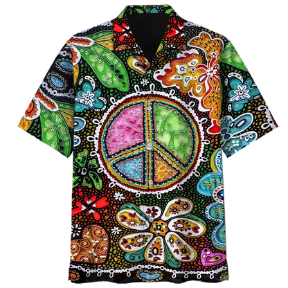 Spiritual Hippie Floral Pattern Peace Sign Tie Dye Trippy Hawaiian Shirt HO1429