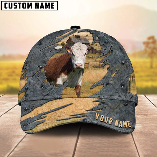 Personalized Name Hereford Cap Hat For Dad, Farm Cap Hat, Baseball Cow Hat CO1056