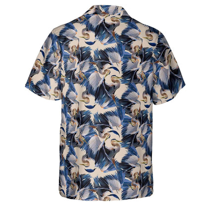 Hawaiian Camp Collar Short Sleeve Button-Down Shirt Heron Dance HO4976