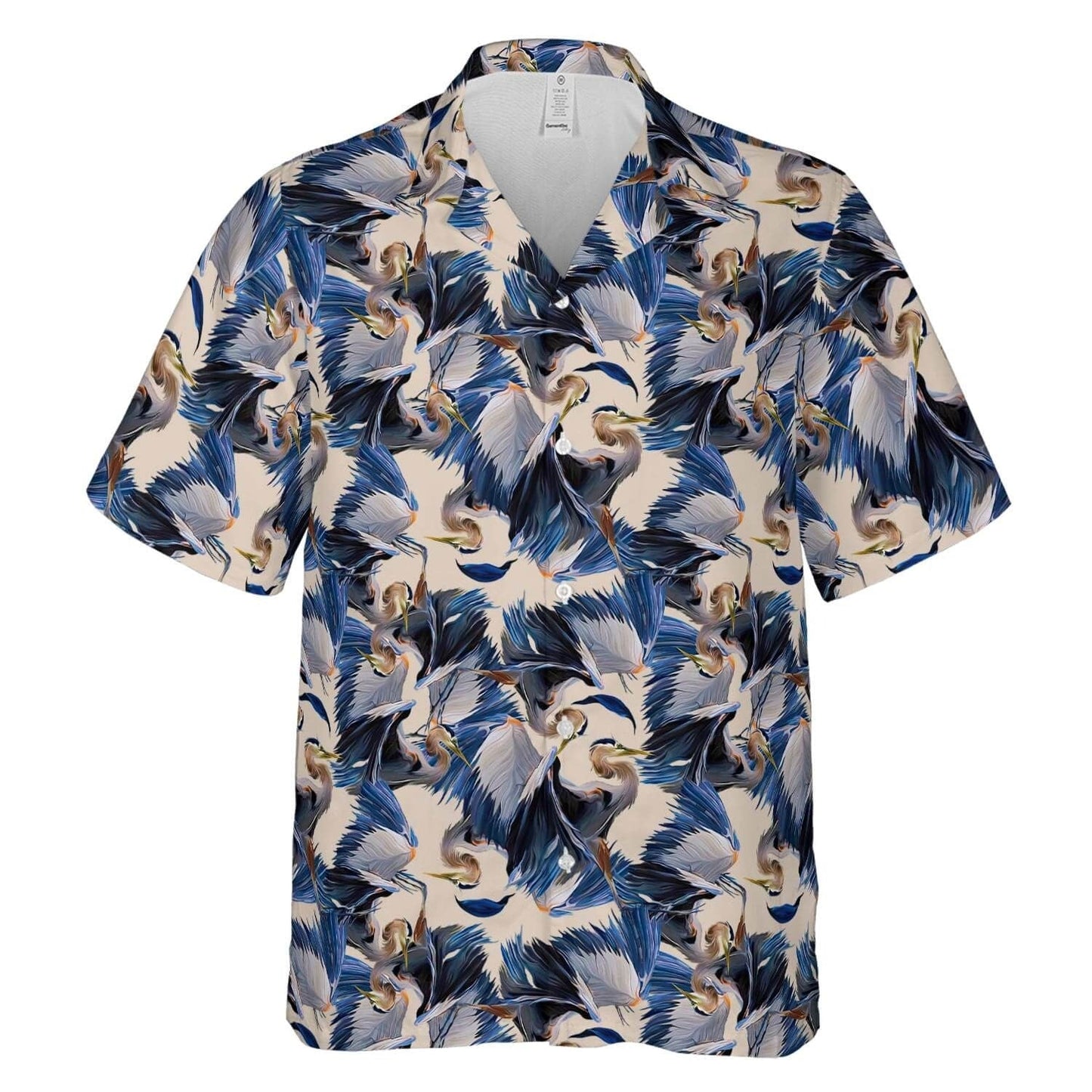 Hawaiian Camp Collar Short Sleeve Button-Down Shirt Heron Dance HO4976
