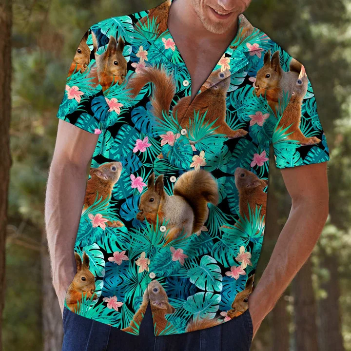 Hiding Squirrels Tropical Palm Leaves Summer Vacation Gift Ideal Hawaiian Shirt HO1644