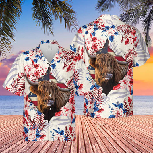 Highland Face Hibiscus Flower All Over Printed 3D Hawaiian Shirt HO5399