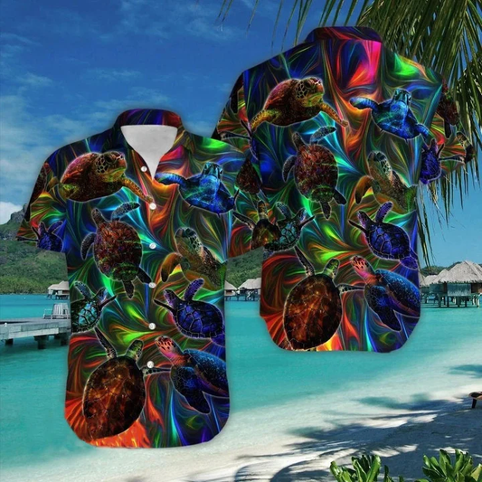 Hippie Turtle Watercolor Design Hawaiian Shirt HO2014