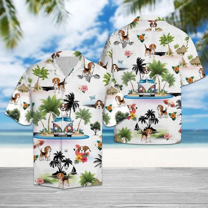 Hippie Van Beagle Summer Vacation On Island Hawaiian Shirt HO1930