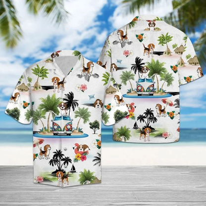 Hippie Van Beagle Summer Vacation On Island Hawaiian Shirt HO1930