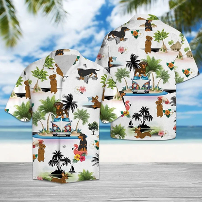 Hippie Van Dachshund Dog Enjoy The Vacation On Island Hawaiian Shirt, Short Sleeve Hawaiian Aloha Shirt for men HO1846
