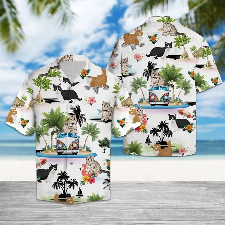 Hippie Van Munchkin Cat Enjoy Vacation Hawaiian Shirt HO1800
