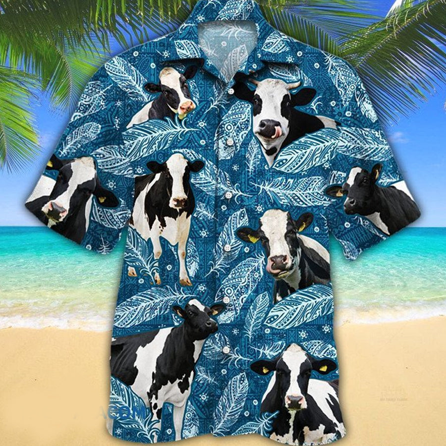 Holstein Friesian Cattle Lovers Blue Feather Hawaii Hawaiian Shirt HO2246