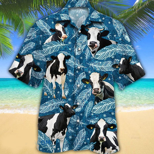 Holstein Friesian Cattle Lovers Blue Feather Hawaii Hawaiian Shirt HO2246