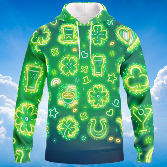3D All Over Print Light Glitter Shamrock Drink Beer Hat Shirt, Happy St Patrick's Day Shirt PO0221