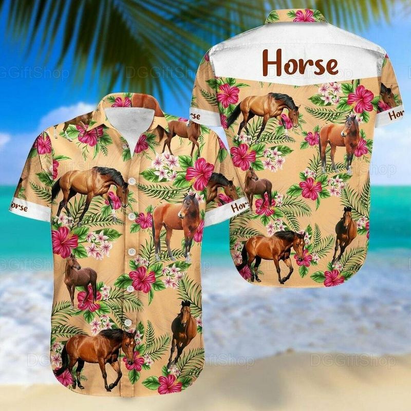 Horse Dog Aloha Hawaiian Shirt - Horse Wild Animal Hawaiian Shirt, Horse Tropical Floral Hawaiian Shirt HO3508