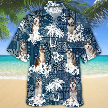 Husky Hawaiian Shirt, Flower Dog Short Sleeve Hawaiian Aloha Shirt for Men, Women, Gift for summer HO2680