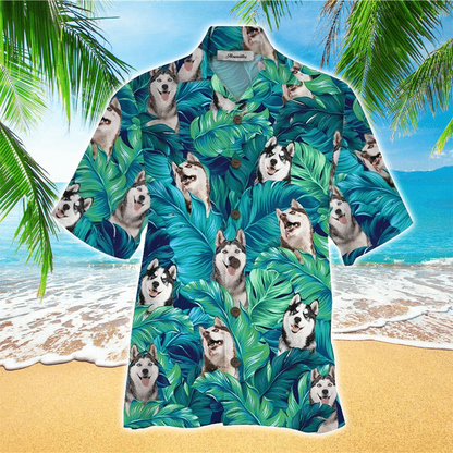Husky Terrier Mens 3D Hawaiian Shirt, Husky Button Up Shirt HO2394
