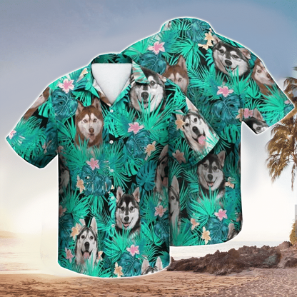Siberian Husky Tropical 3D All Over Printed Hawaiian shirt, Men's Hawaiian Shirt HO2396