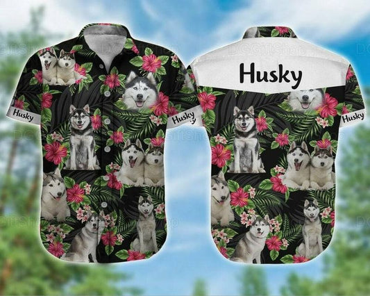 Husky Dog Aloha Hawaiian Shirt - Funny Husky Dog Pet Cute Hawaiian Shirt, Flowers Tropical Pattern Hawaiian Shirt For Men HO3511